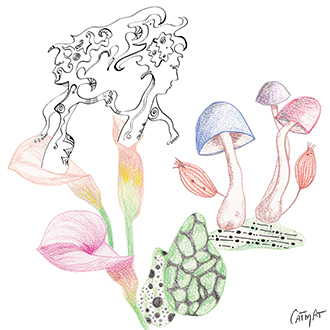 Dessin encre de Chine - Crayons de couleur - Dessin amour - Illustration amour